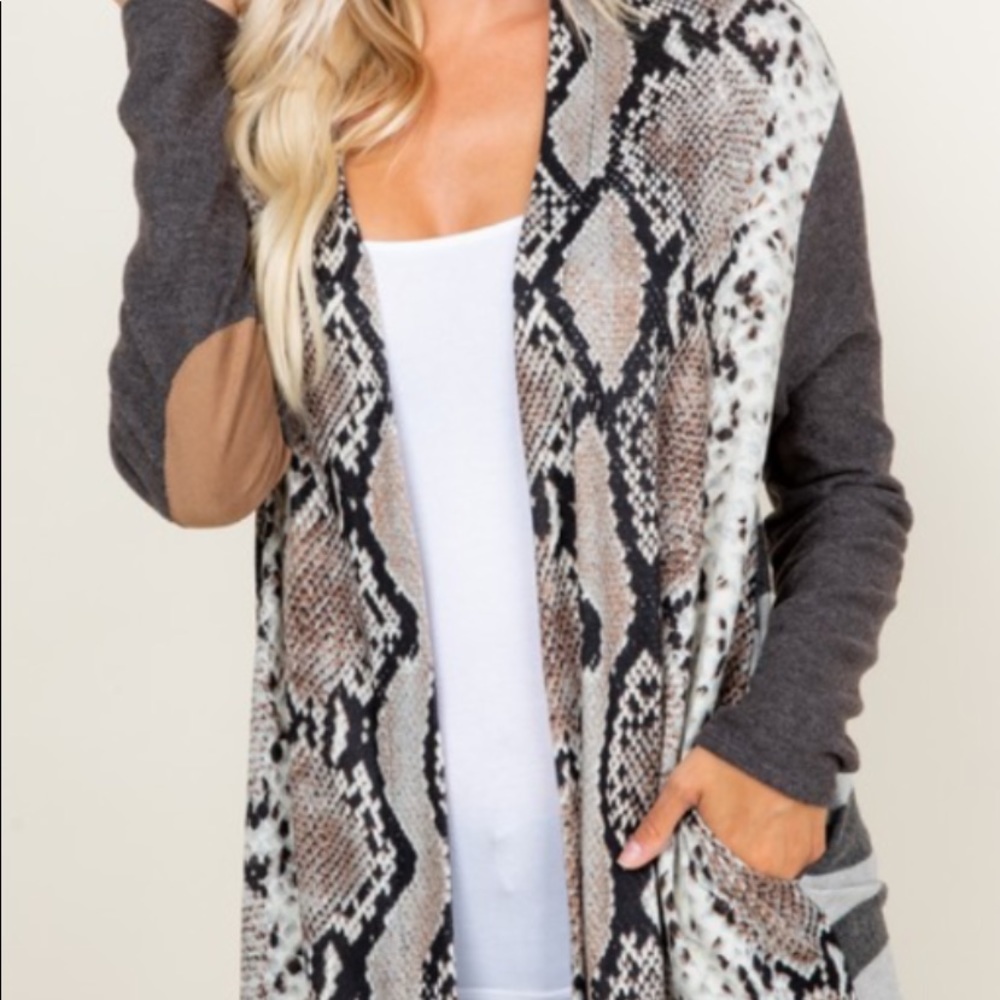 Snake printed cardigan with suede elbow patches